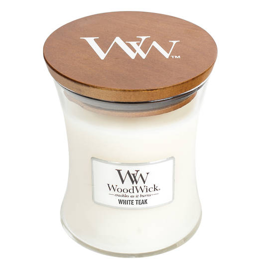 WoodWick Medium Candle White Teak image 0